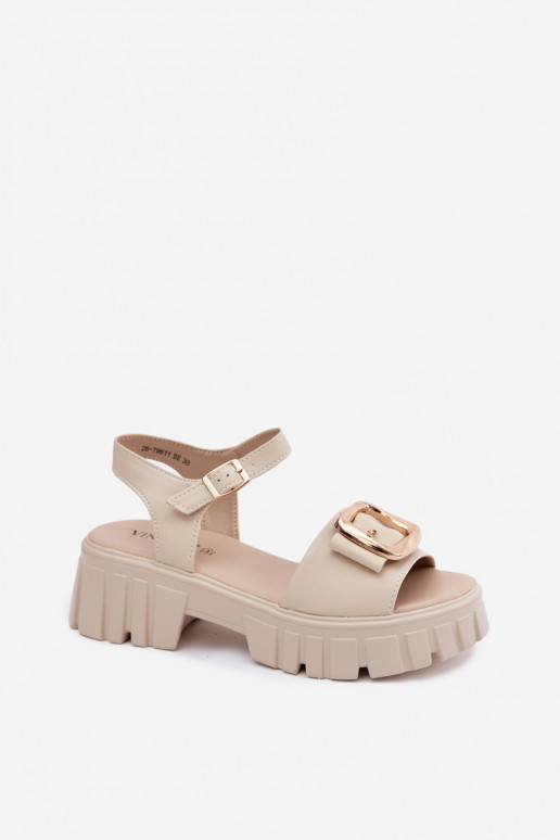 Sandali con piattaforma da donna con fibbie Vinceza 79611, colore sabbia