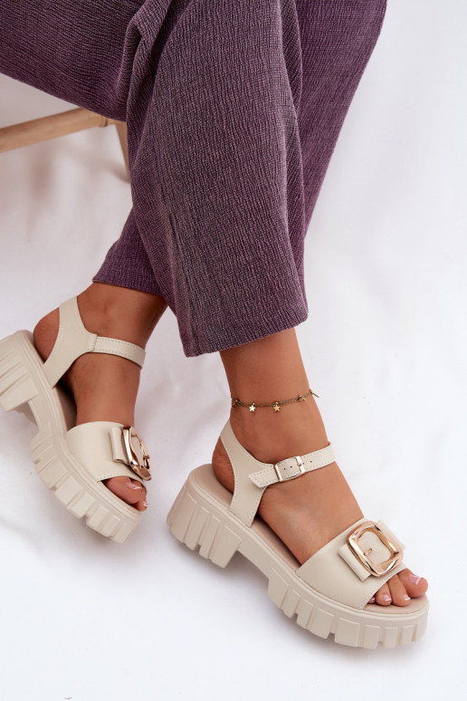 Sandali con piattaforma da donna con fibbie Vinceza 79611, colore sabbia
