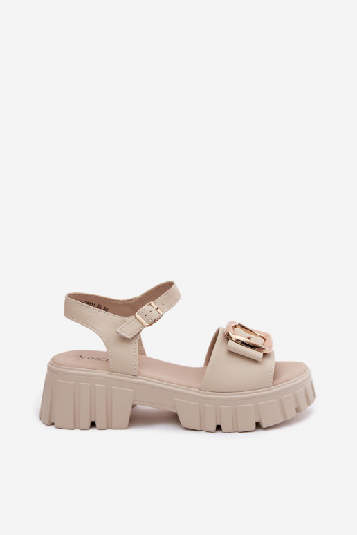 Sandali con piattaforma da donna con fibbie Vinceza 79611, colore sabbia