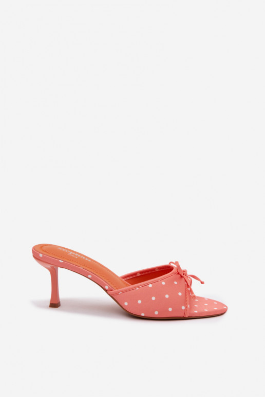 Pantofole da donna con fiocchi e pois su tacco sottile di colore arancione di Shinea