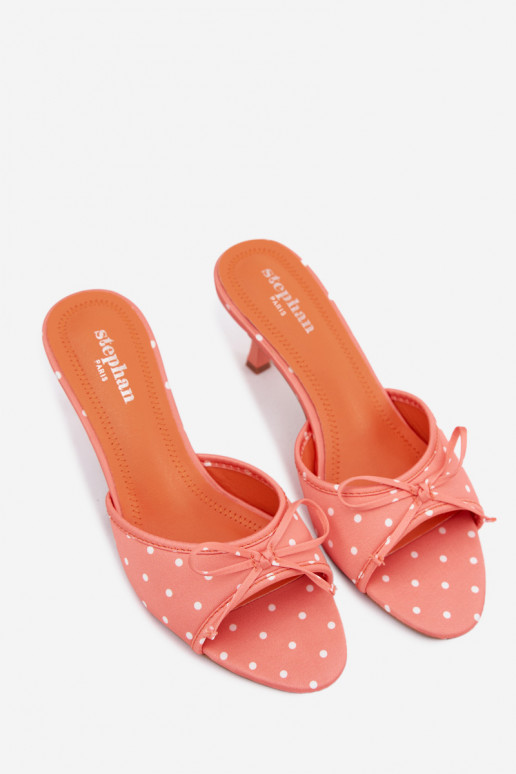 Pantofole da donna con fiocchi e pois su tacco sottile di colore arancione di Shinea