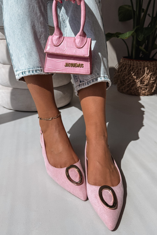 Sandali da donna con tacco largo e ornamenti di colore rosa di Sparkle