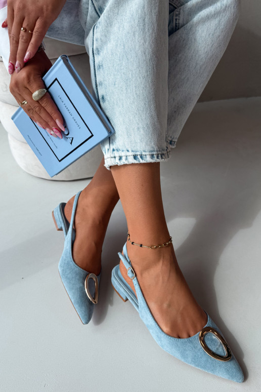 Sandali da donna con tacco largo e ornamenti di colore blu di Sparkle