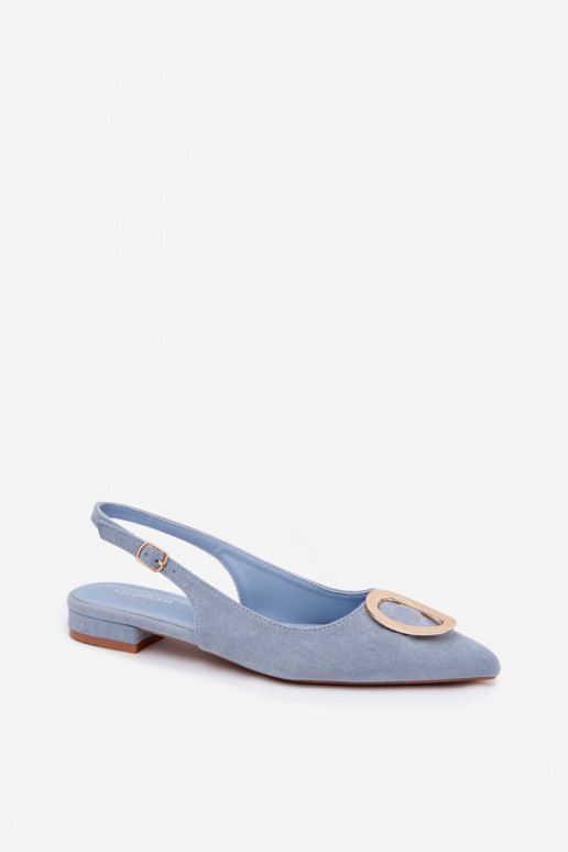 Sandali da donna con tacco largo e ornamenti di colore blu di Sparkle