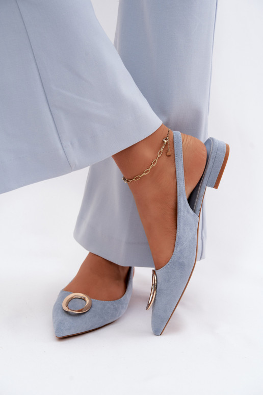Sandali da donna con tacco largo e ornamenti di colore blu di Sparkle