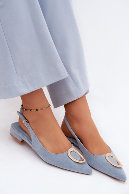 Sandali da donna con tacco largo e ornamenti di colore blu di Sparkle