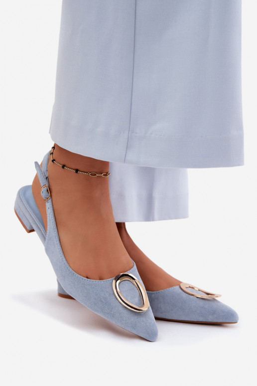 Sandali da donna con tacco largo e ornamenti di colore blu di Sparkle