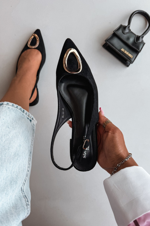 Sandali da donna con tacco largo e ornamenti di colore nero di Sparkle