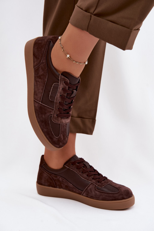 Scarpe sneakers da donna in camoscio Vinceza 7933 color cioccolato