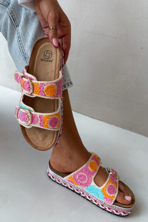 Pantofole all'uncinetto Glimma con piattaforma e fibbie color rosa