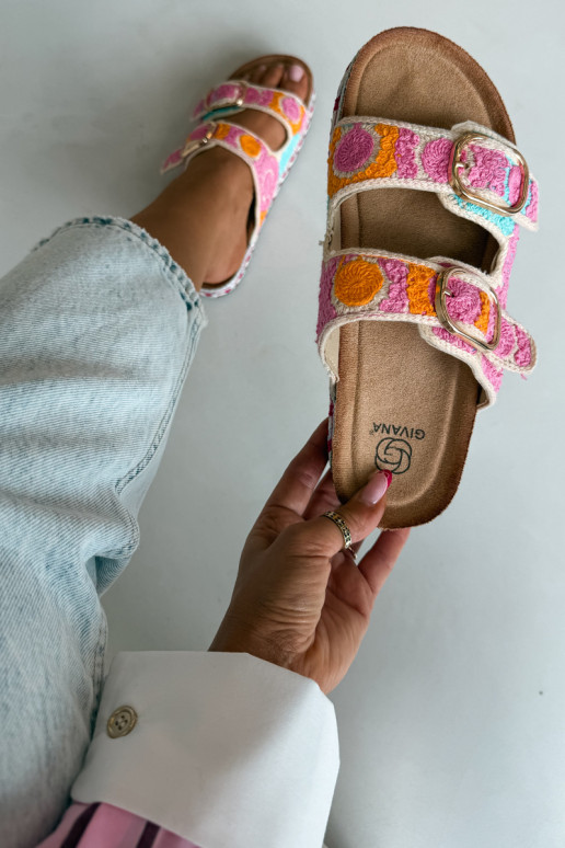 Pantofole all'uncinetto Glimma con piattaforma e fibbie color rosa