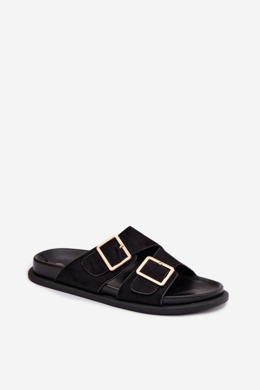 Pantofole in faux suede nere con fibbie dorate Selissea