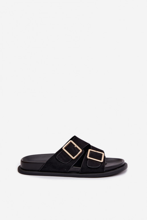 Pantofole in faux suede nere con fibbie dorate Selissea