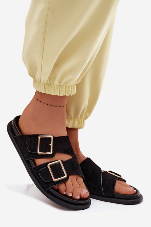 Pantofole in faux suede nere con fibbie dorate Selissea