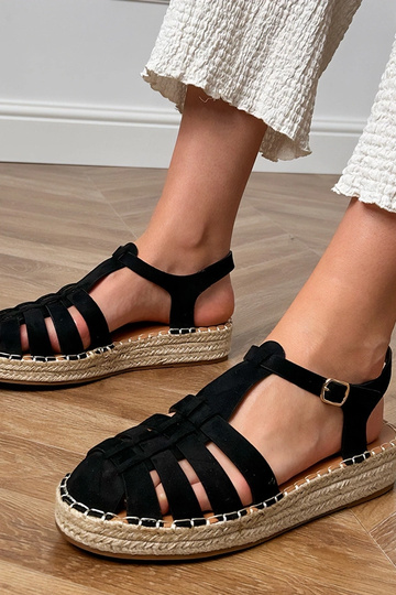 Sandali gladiatore espadrilles neri in suede sintetico Talejda