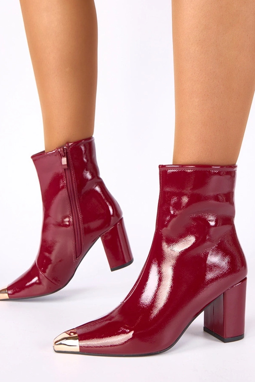 Stivaletti bordeaux laccati con punta dorata Marilyn