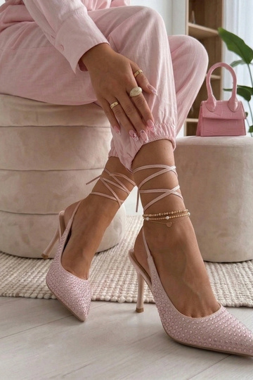 Décolleté rosa con punta aperta decorati con strass Edith
