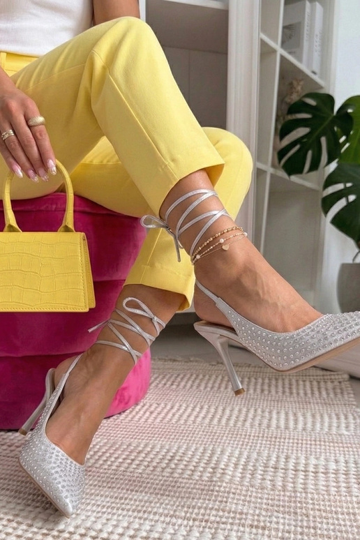 Décolleté argentato con punta aperta decorati con strass Edith