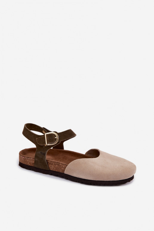 Sandali da donna in suede sintetico con punta chiusa colore sabbia