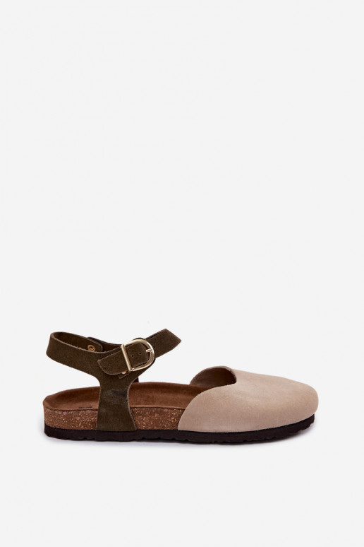 Sandali da donna in suede sintetico con punta chiusa colore sabbia