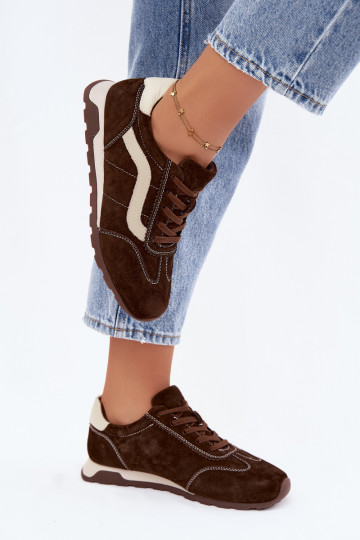 Sneakers da uomo con piattaforma in suede sintetico colore cioccolato