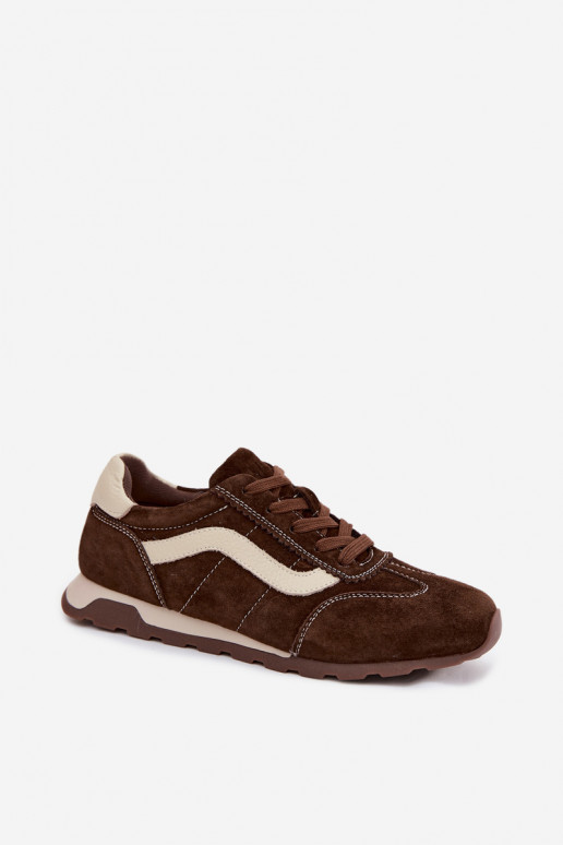 Sneakers da uomo con piattaforma in suede sintetico colore cioccolato