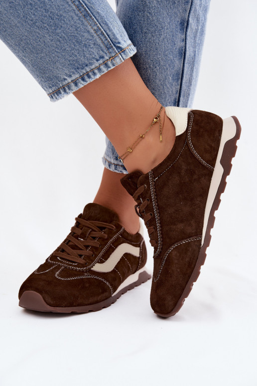 Sneakers da uomo con piattaforma in suede sintetico colore cioccolato