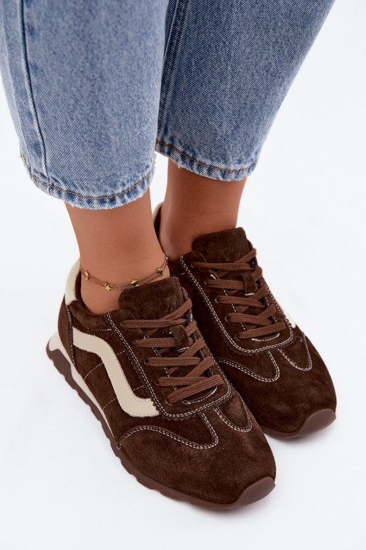 Sneakers da uomo con piattaforma in suede sintetico colore cioccolato