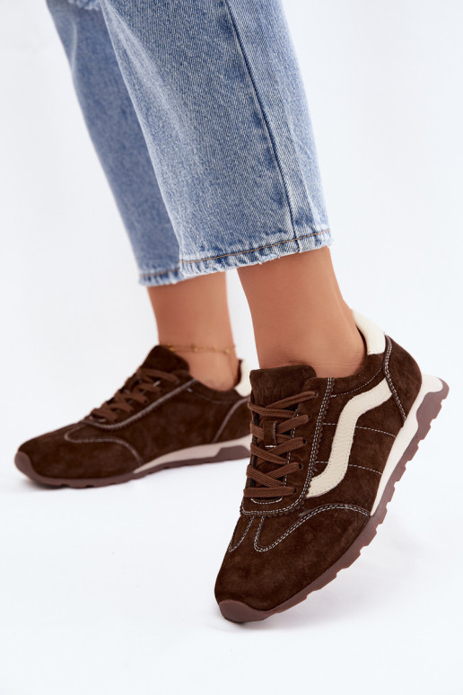 Sneakers da uomo con piattaforma in suede sintetico colore cioccolato