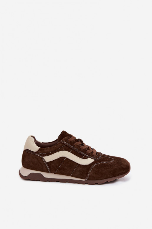 Sneakers da uomo con piattaforma in suede sintetico colore cioccolato