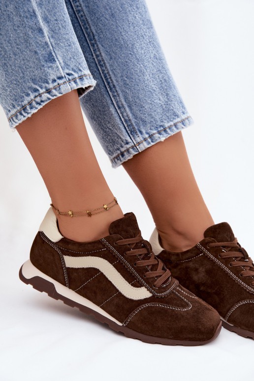 Sneakers da uomo con piattaforma in suede sintetico colore cioccolato