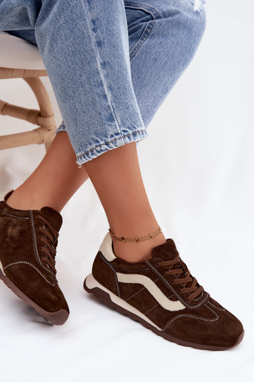 Sneakers da uomo con piattaforma in suede sintetico colore cioccolato