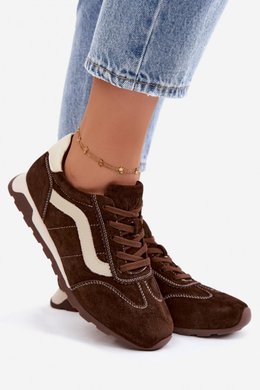 Sneakers da uomo con piattaforma in suede sintetico colore cioccolato