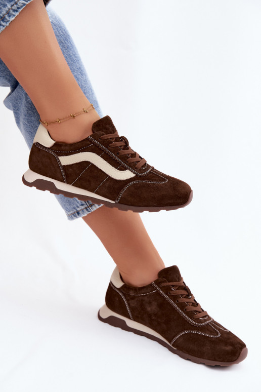 Sneakers da uomo con piattaforma in suede sintetico colore cioccolato
