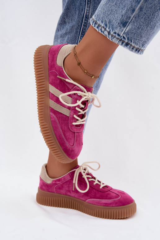 Sneakers da uomo con piattaforma in suede sintetico colore rosa-sabbia