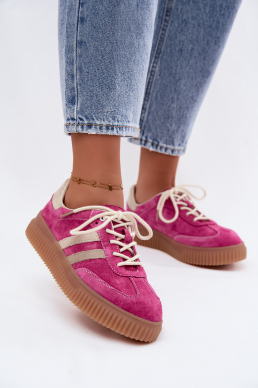 Sneakers da uomo con piattaforma in suede sintetico colore rosa-sabbia