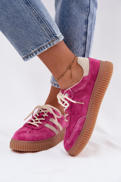 Sneakers da uomo con piattaforma in suede sintetico colore rosa-sabbia