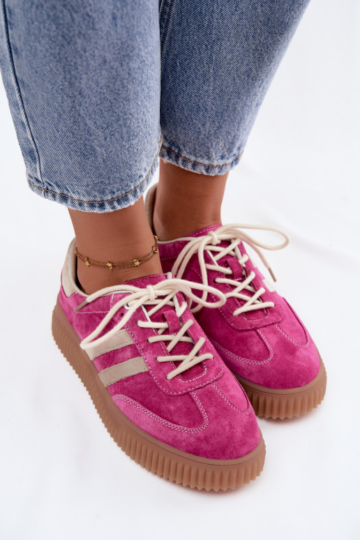 Sneakers da uomo con piattaforma in suede sintetico colore rosa-sabbia
