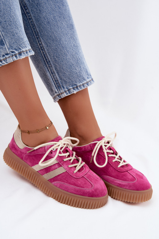 Sneakers da uomo con piattaforma in suede sintetico colore rosa-sabbia