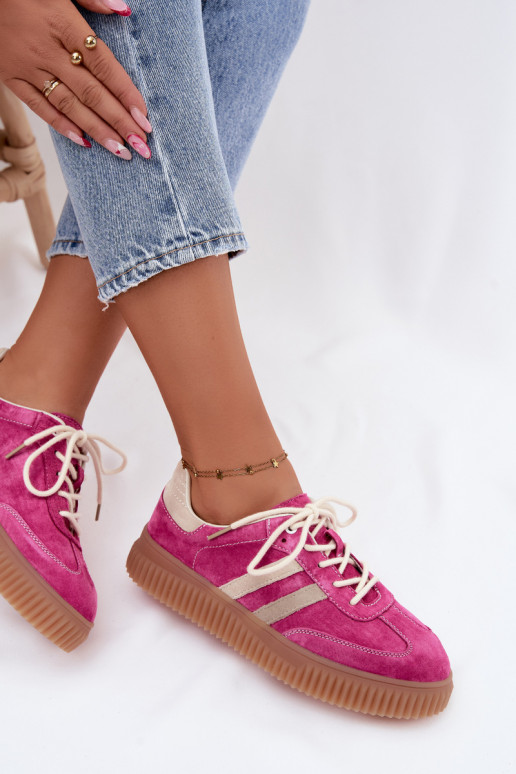 Sneakers da uomo con piattaforma in suede sintetico colore rosa-sabbia