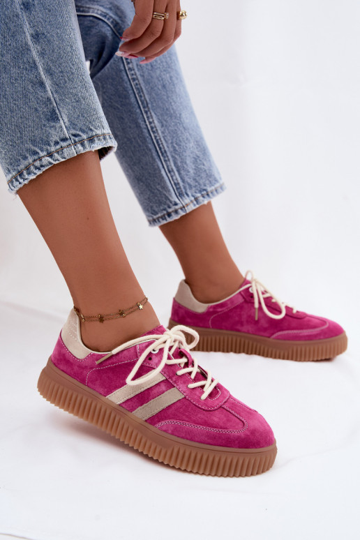 Sneakers da uomo con piattaforma in suede sintetico colore rosa-sabbia