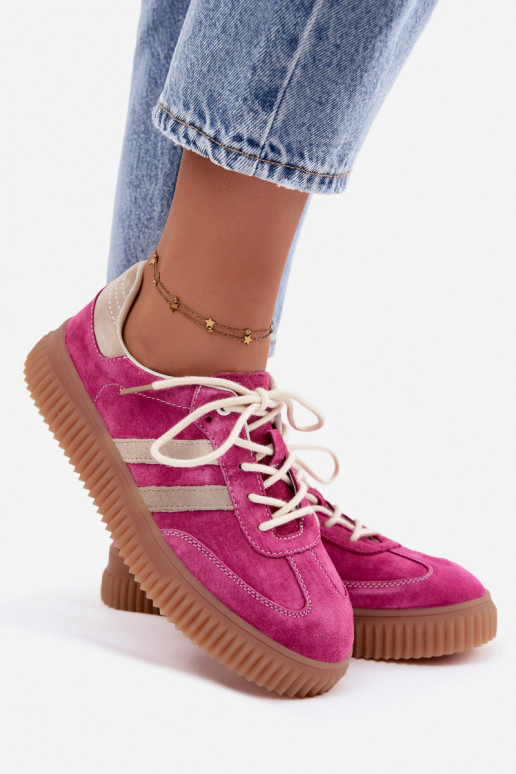 Sneakers da uomo con piattaforma in suede sintetico colore rosa-sabbia