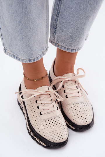 Scarpe color sabbia da donna con elementi traforati e piattaforma Morra