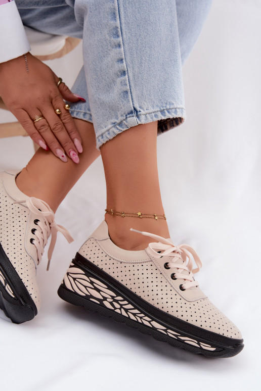 Scarpe color sabbia da donna con elementi traforati e piattaforma Morra