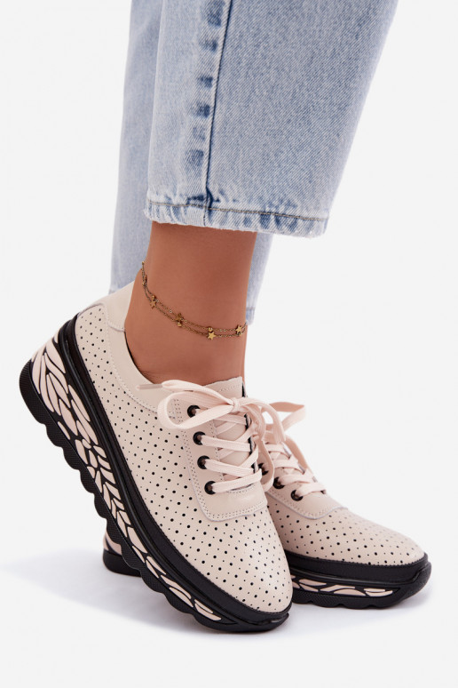 Scarpe color sabbia da donna con elementi traforati e piattaforma Morra