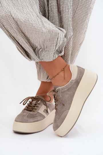 Sneakers grigi da donna con piattaforma e perforazione Umbry