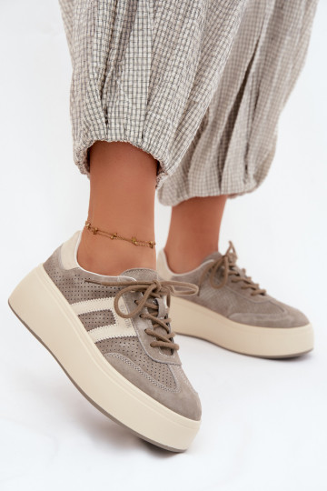Sneakers grigi da donna con piattaforma e perforazione Umbry 2