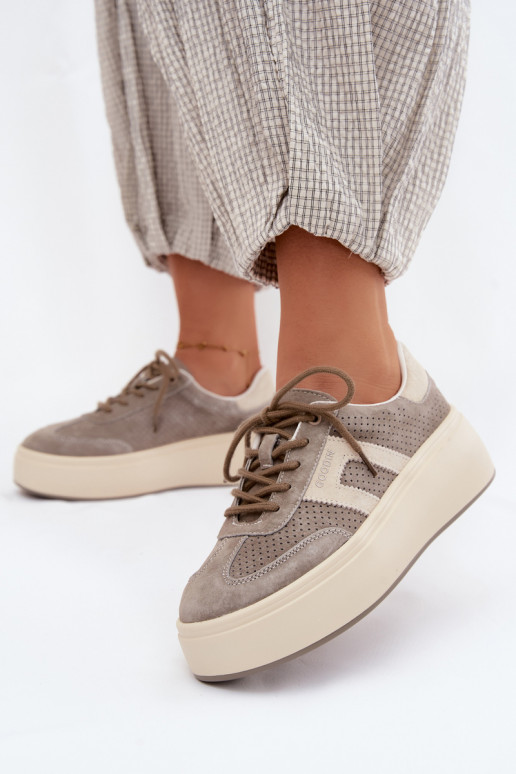 Sneakers grigi da donna con piattaforma e perforazione Umbry
