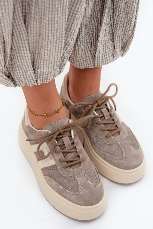 Sneakers grigi da donna con piattaforma e perforazione Umbry