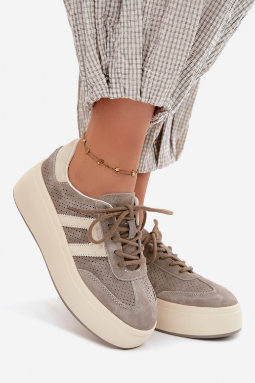 Sneakers grigi da donna con piattaforma e perforazione Umbry